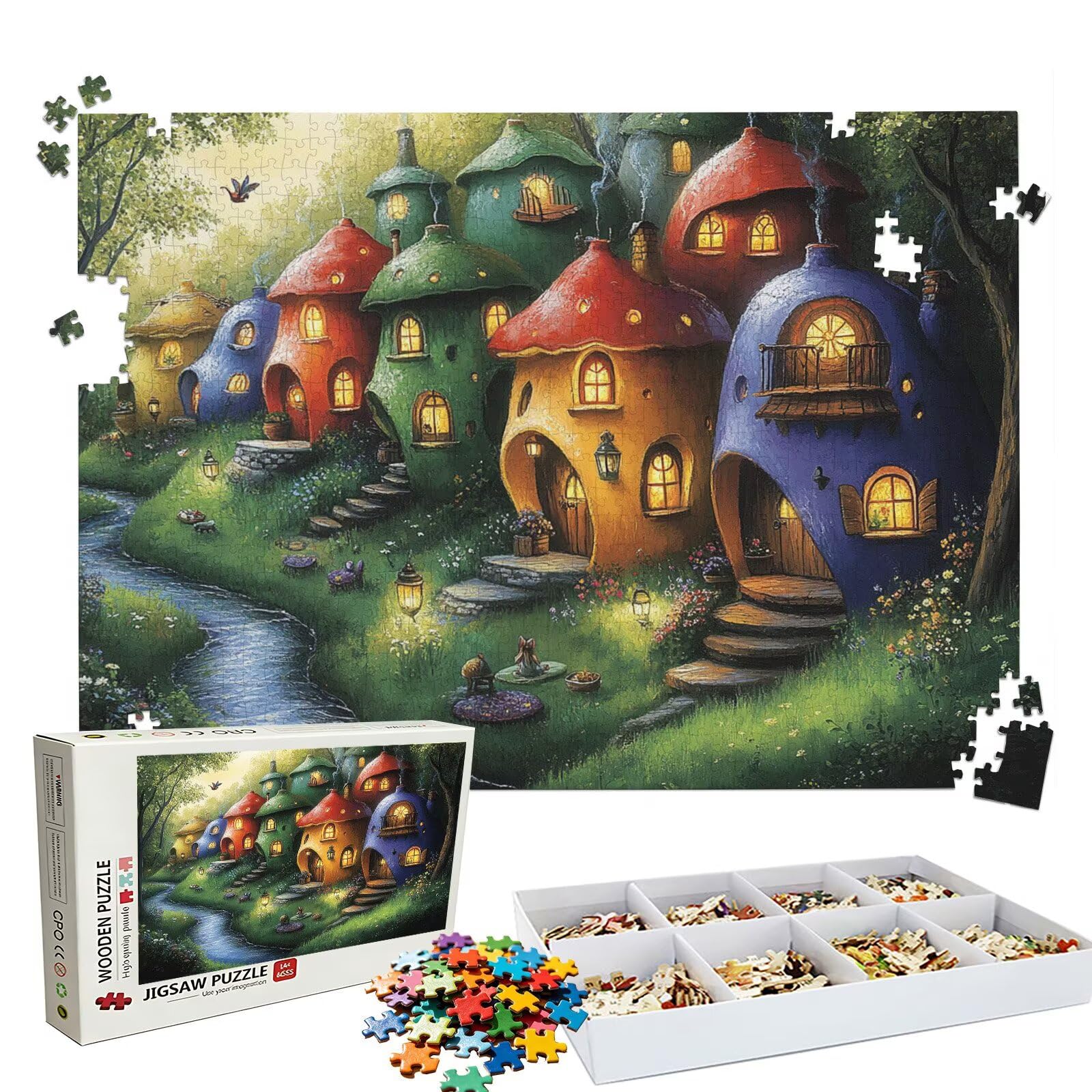 Puzzle 2000 elementów, kolorowe grzyby, 2000 elementów, klasyczne puzzle, trudne puzzle, drewniane puzzle do dekoracji bożonarodzeniowej, prezenty dla kobiet, dekoracja domu, 99,5 x 70,5 cm, W3H-550