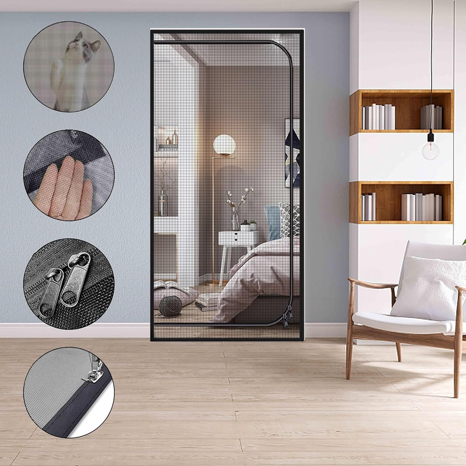 Katzen Fliegengittertür 110x220cm - Haustiergitter Mit Reißverschluss Weiß