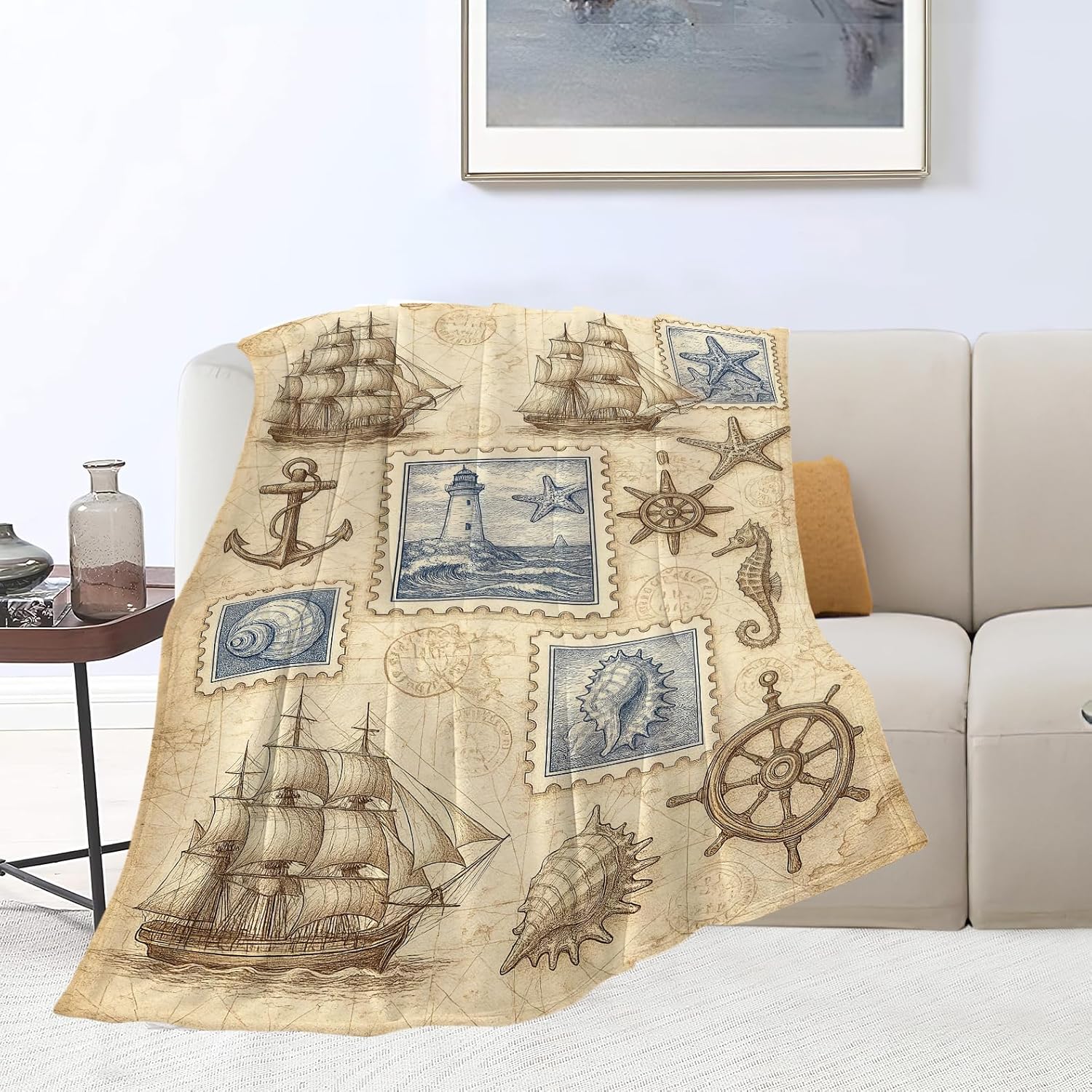 Nautical Blanket Navigation Sailboat Throw Blanket Soft Warm Cozy Fleece Fuzzy Plush Vintage Nautical Flannel Blankets Gifts for Girls Women Boys Kids Adults 40"X50" - Image 5
