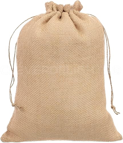 Miniatura 1 de CleverDelights Bolsas de arpillera de 10 x 14 pulgadas, paquete de 25, sacos de yute con cordón de yute de 10 x 14 pulgadas