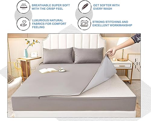 Miniatura 8 de Sábana bajera con cremallera, incluye 2 sábanas con cierre y 1 base de sábana bajera, hasta 16 pulgadas de profundidad, tamaño Queen, con