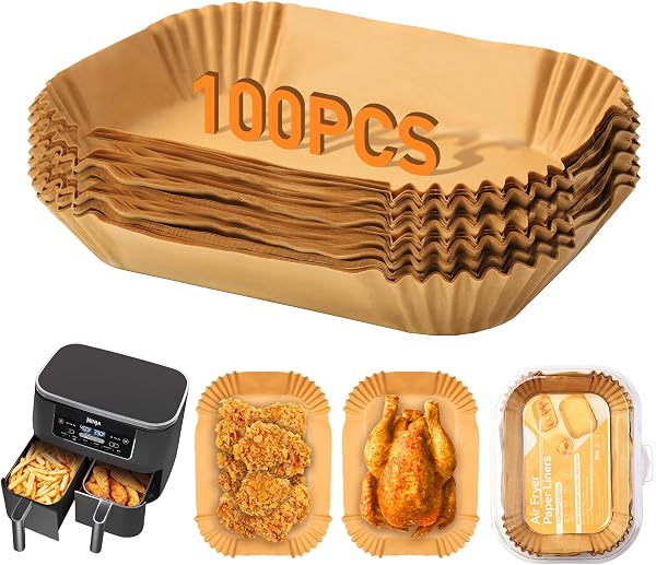 Papier Cuisson Air Fryer 100 pcs, Papier Sulfurisé Air Fryer Accessoires pour Double Stack XL SL400EU, AF400EU, AF300EU, 22x14cm Rectangulair Paper Liners Friteuse Sans Huile Accessoires - 1