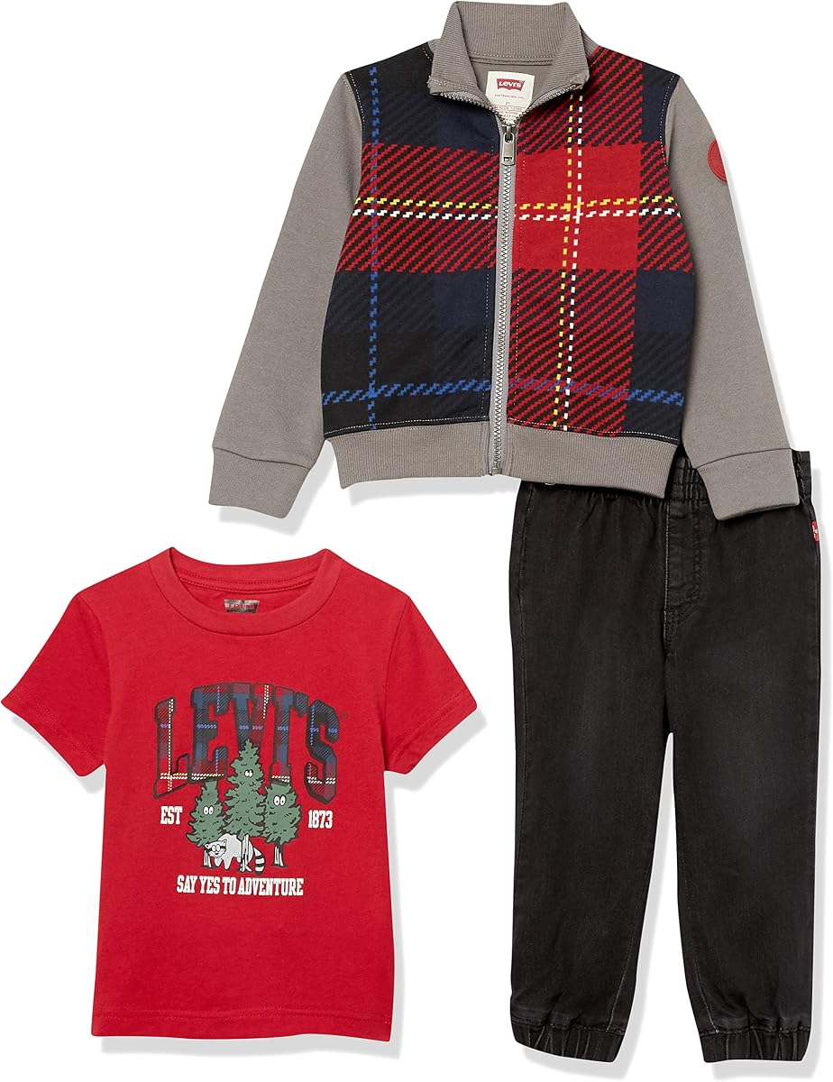Levi's Conjunto de 3 piezas de camiseta gráfica, sudadera y joggers para bebé niño