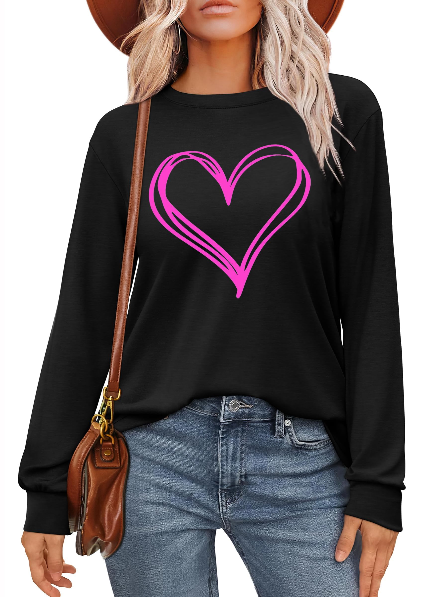 Valentines Women Shirt : Love Heart Graphic Long Sleeve Funny Pullover Tops Casual Festival Gifts