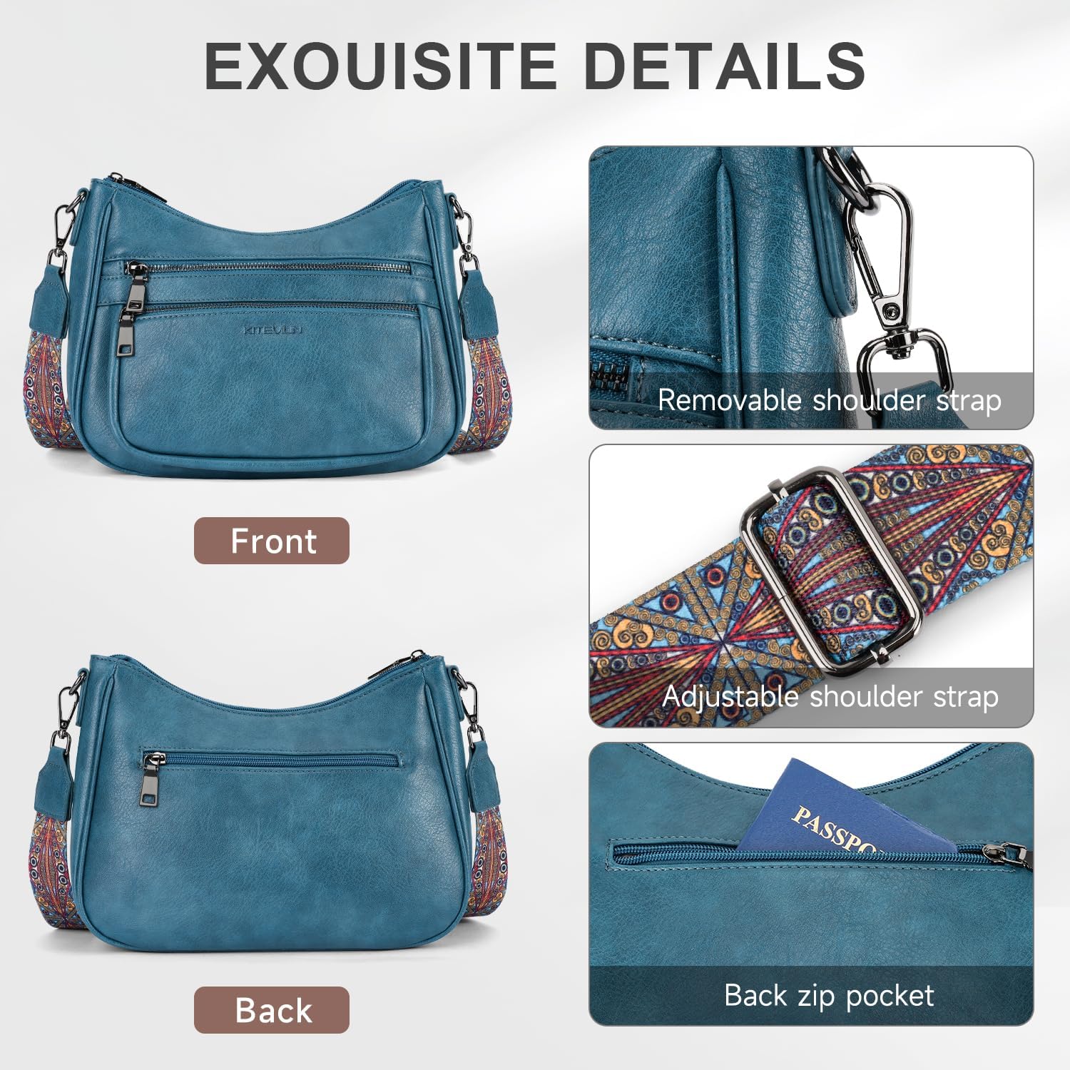 Crossbody Bags for Women Leather Purse Trendy Multi Pocket Shoulder Handbags with Adjustable Guitar Strap - Image 5