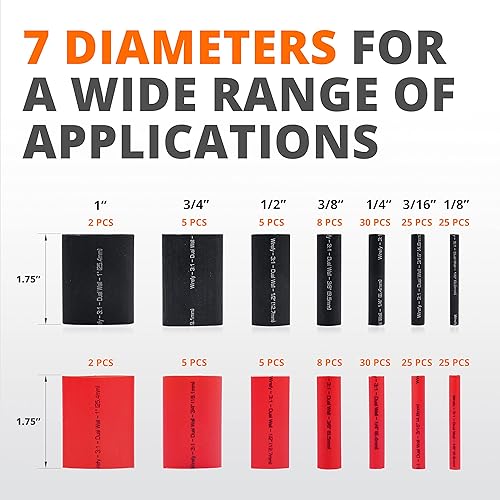 Miniatura 2 de Wirefy Kit de tubos termorretráctiles, 200 piezas, relación 3:1, forro adhesivo, tubo retráctil de alambre, tubo termorretráctil industrial, negro