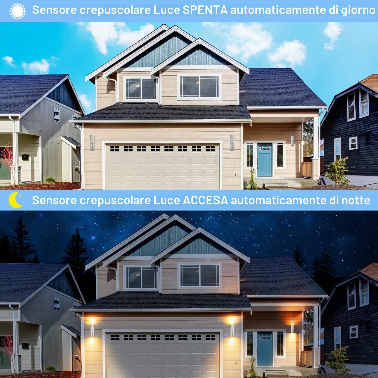 Applique Led In Acciaio Inox, Illuminazione Moderna Per Esterni Con Interruttore Crepuscolare Ip44 Illuminazione Verso L'Alto E Verso Il Basso Per, Incl. Lampadina Gu10 5w 500lm Bianco Caldo