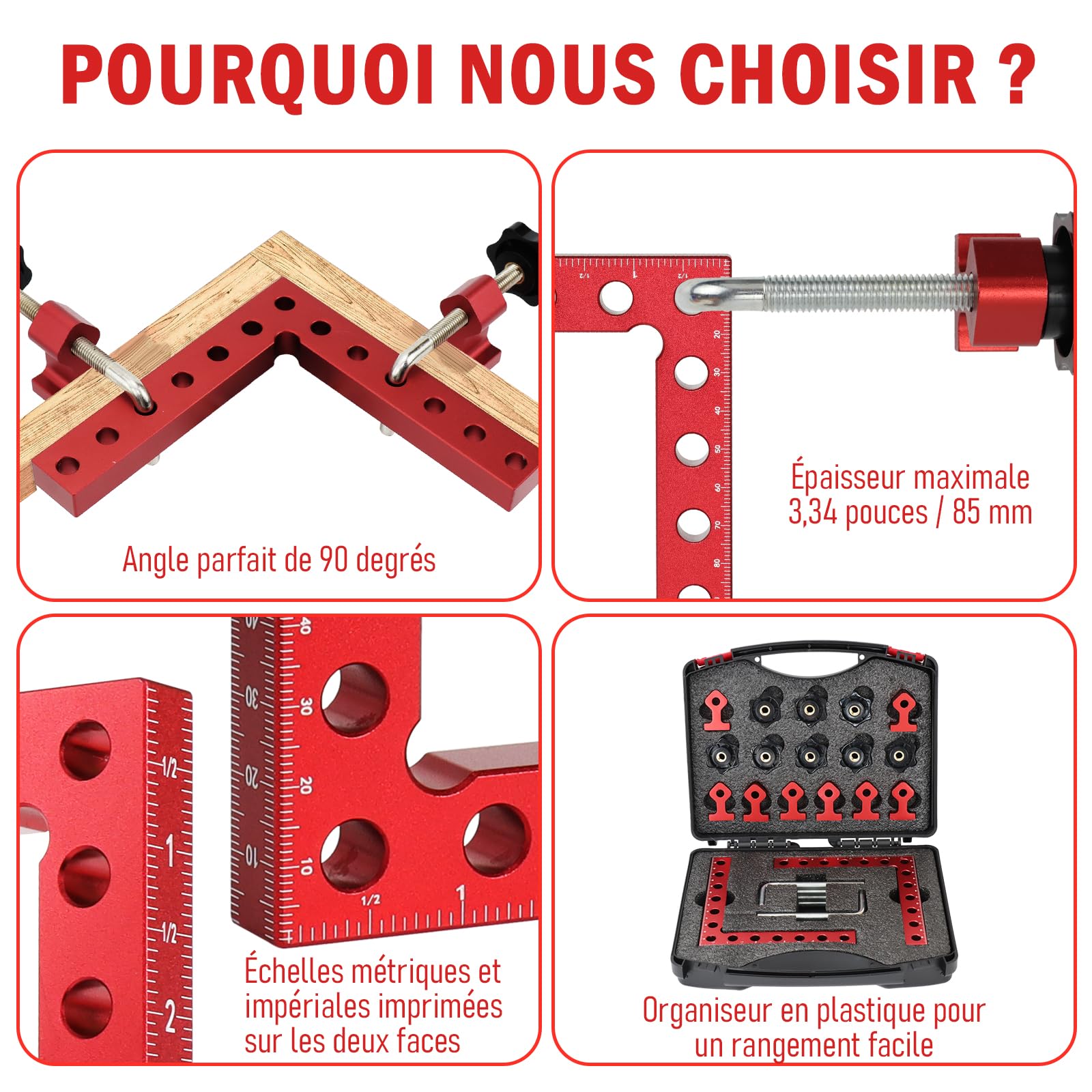 Pince à Angle Droit à 90 Degrés, 4PCS Bloc de Positionnement