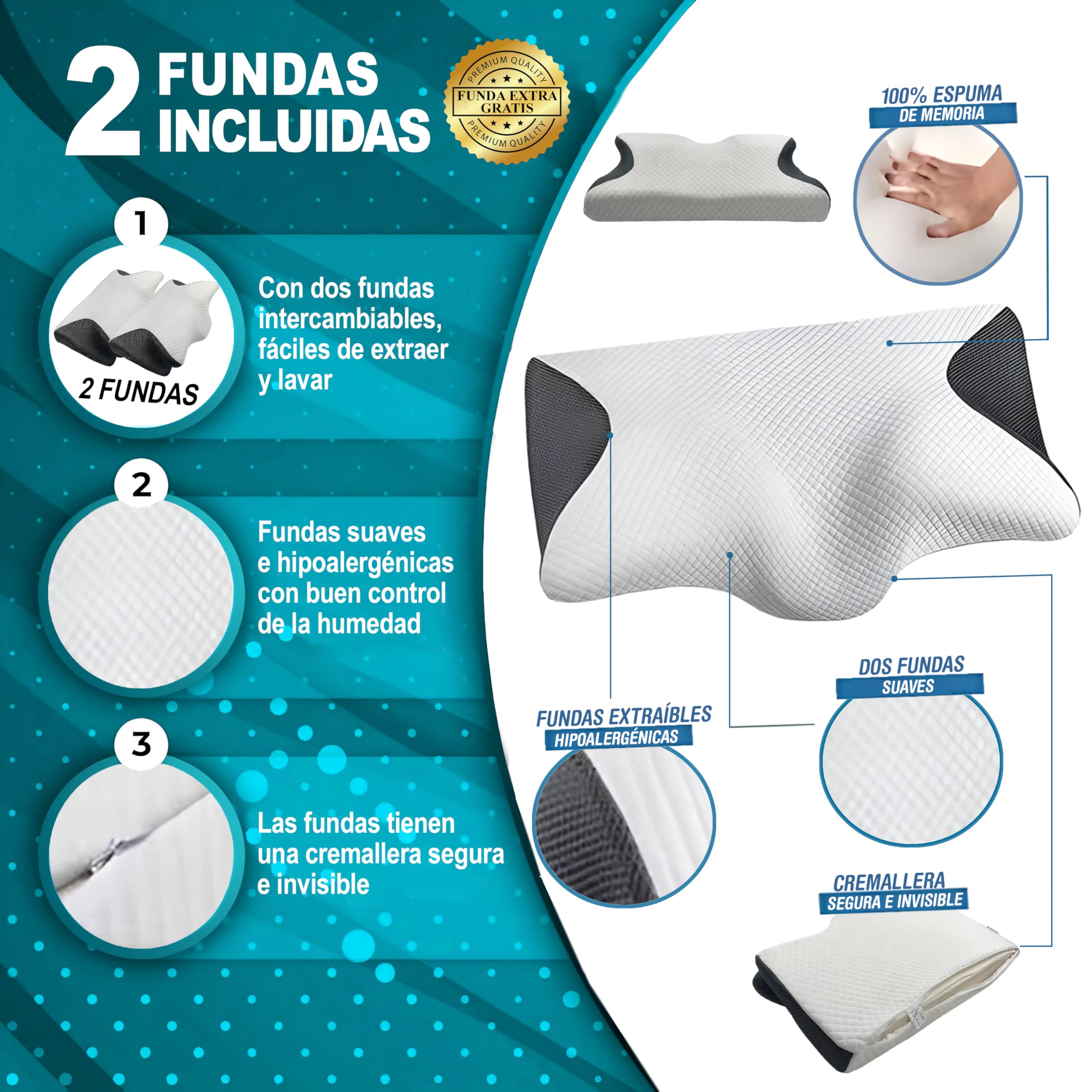 Almohada Cervicales y Cuello | Funda Extra Gratis | Almohada Viscoelastica Antironquidos | Almohada Cervical | Almohadas Cervicales | Antirronquidos | Almohada Mariposa