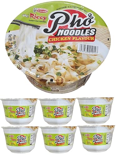 Paquete de tazones de fideos instantáneos Pho. Incluye seis de pollo vietnamita de 2.3 onzas (Pho Ga) en sopa de caldo de pollo. Tazones de fideos