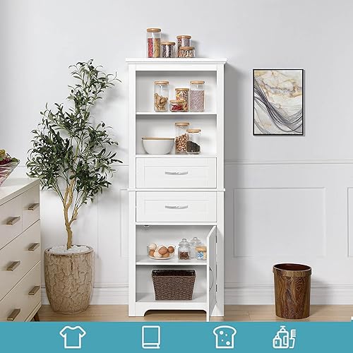 Miniatura 3 de Gabinete de despensa, gabinetes de cocina independientes blancos, armarios de almacenamiento modernos de 60 pulgadas con puertas y cajón, armario de