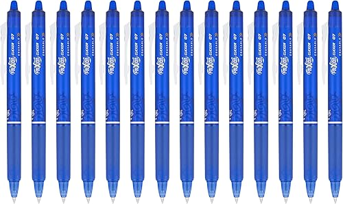 Pilot FriXion Clicker - Bolígrafos de gel borrables, recargables, tinta azul, paquete de 14, bolígrafos de escritura suave para uso escolar, diario