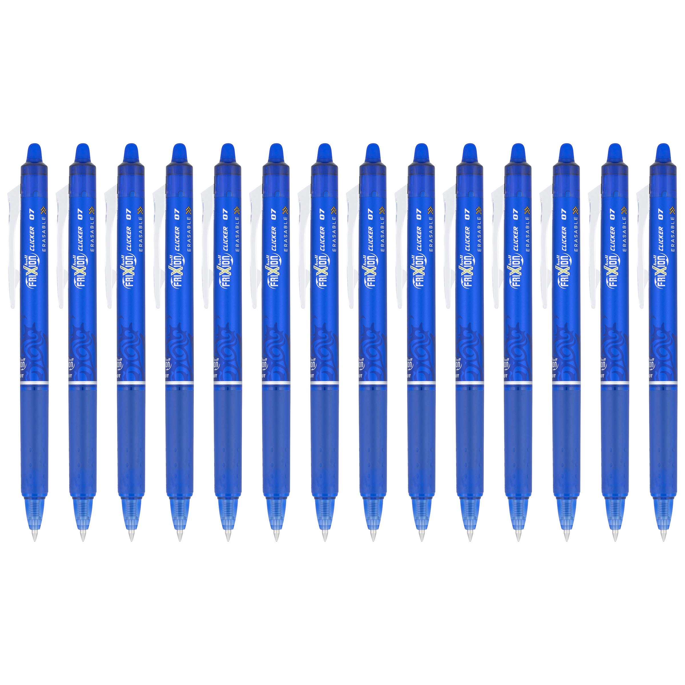 Pilot, FriXion Clicker - Bolígrafos de gel borrables, punta fina de 0,7 mm, 14 unidades, color azul