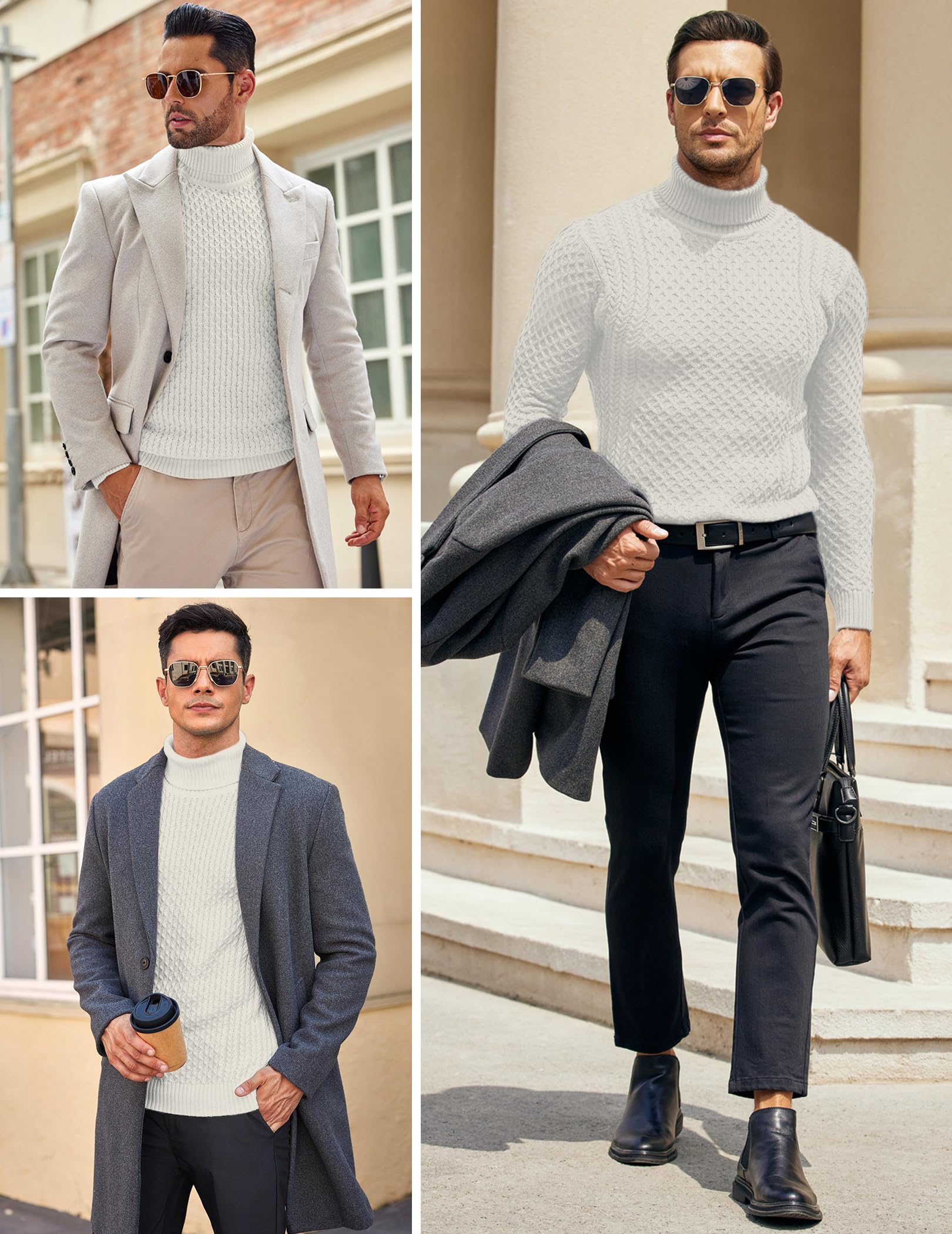 COOFANDY Maglione Uomo Collo Alto Maglione Dolcevita Elegante Maglia Lupetto Slim Fit Maglia Invernale