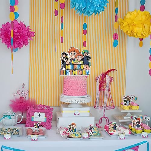Miniatura 7 de Suministros para fiestas de cumpleaños Scott Pilgrim, incluyendo tapas de pasteles, tapas de cupcakes, banderas, globos de látex, es muy adecuado