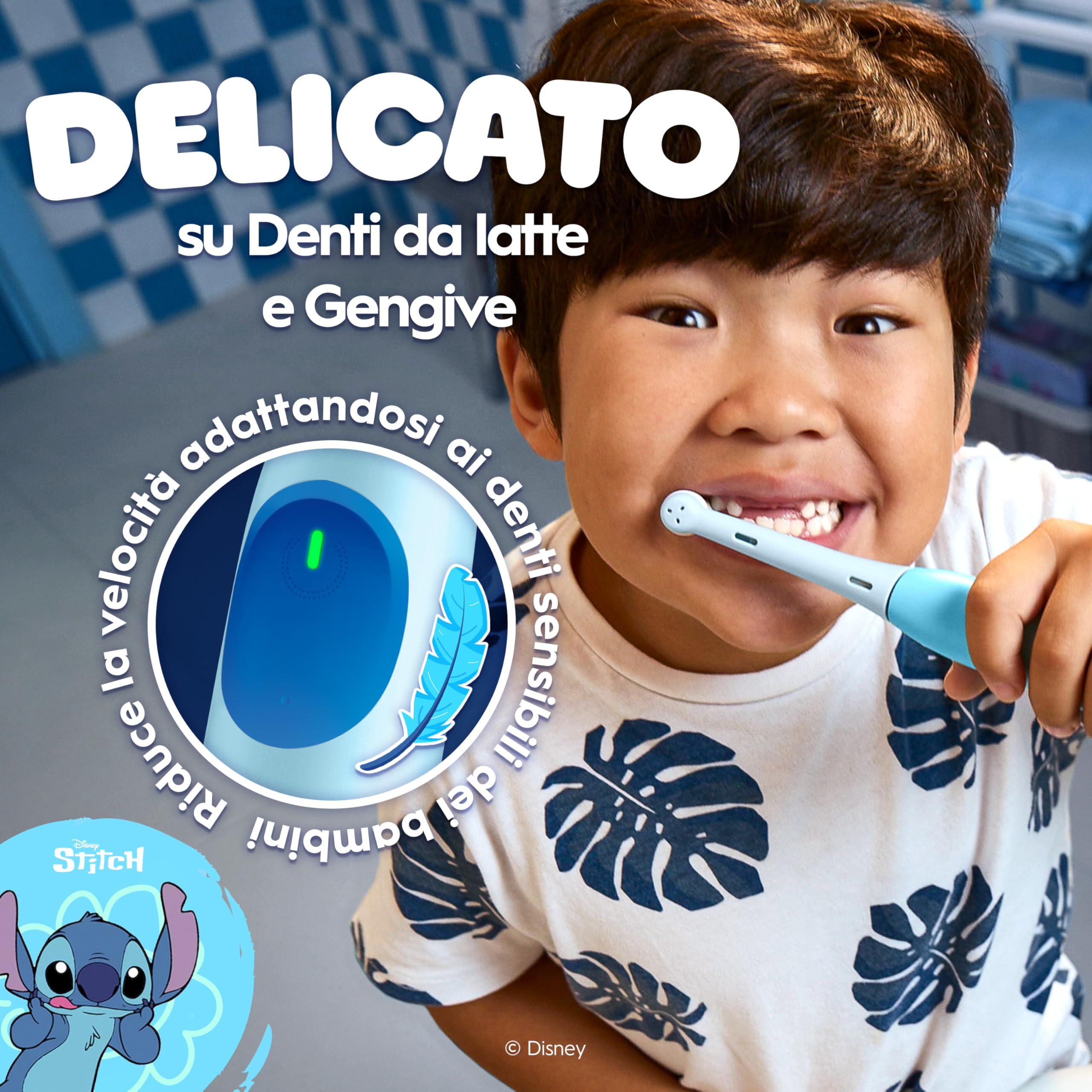 Oral-B iO Kids Spazzolino Elettrico Ricaricabile Disney Stitch Per Bambini Dai 6 Anni In Su, Delicato Su Denti da latte e Gengive, Efficace contro la Carie, 1 Spazzolino