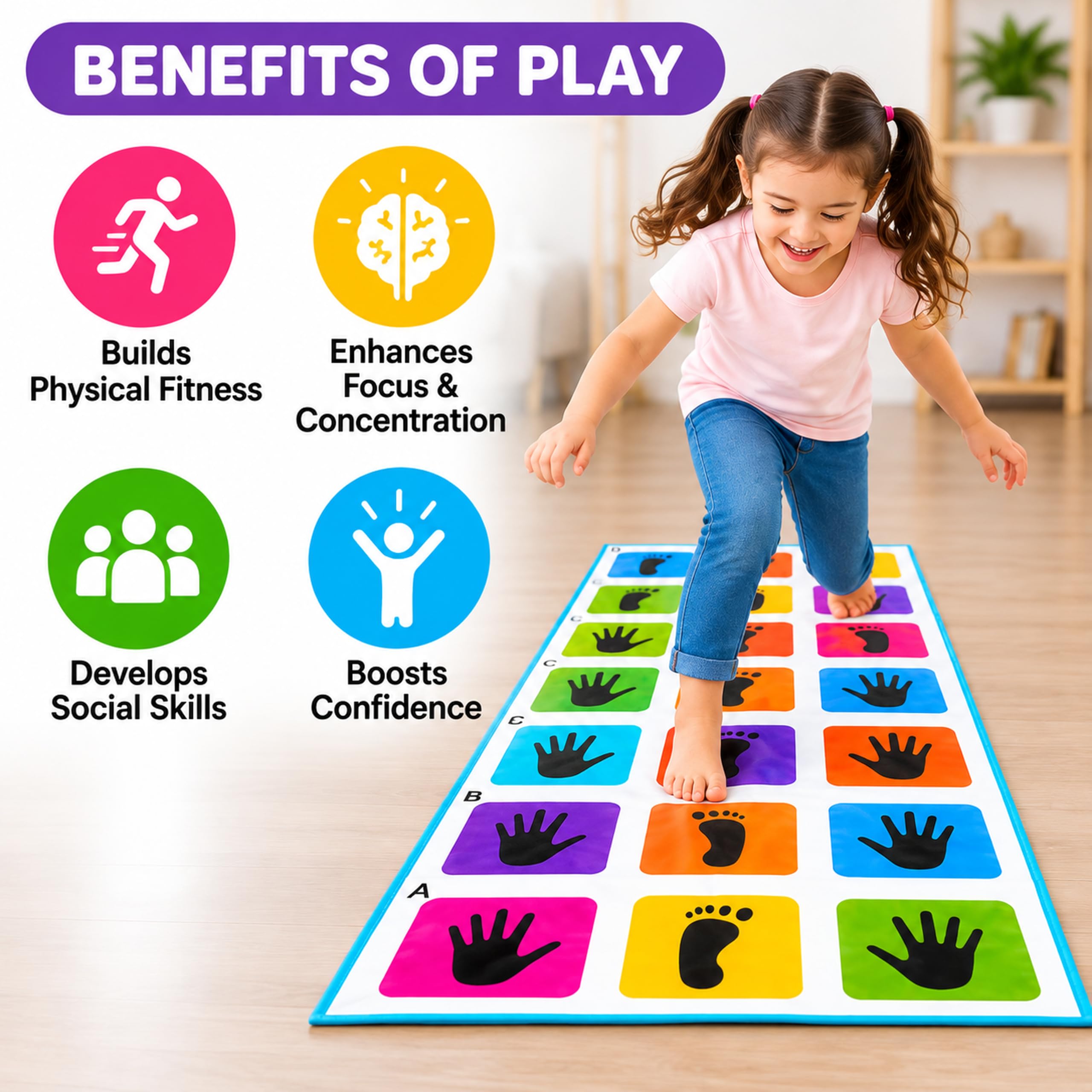 Dorytoy Hopscotch Mat for Kids Floor Games Playmats & Floor Gyms Kith-Kith, Stapu, Langdi, Ekka Dukka, Paandi, Kunte Bille Unique Balancing Game — Amazon image 6