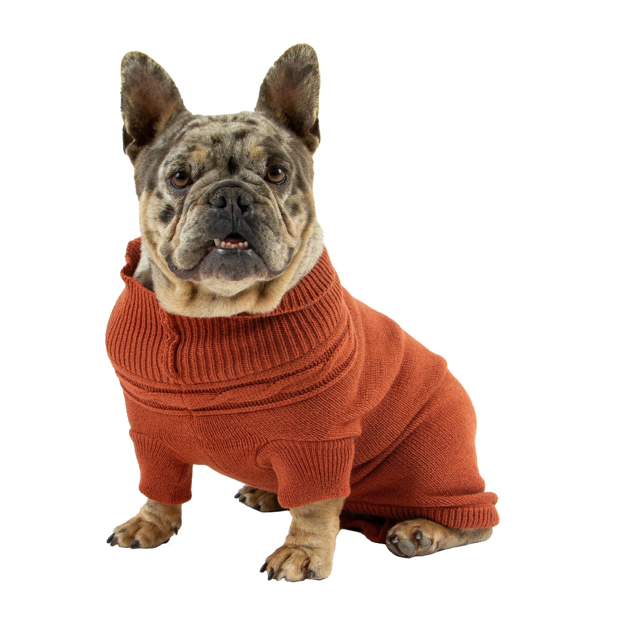 Ancol Muddy Paws Classic Cable Knit Dog Coat in Terracotta - Cosy Woollen Pet Sweater with Harness Hole, Leg Straps and Rolled Neck Puppy Pullover - XS