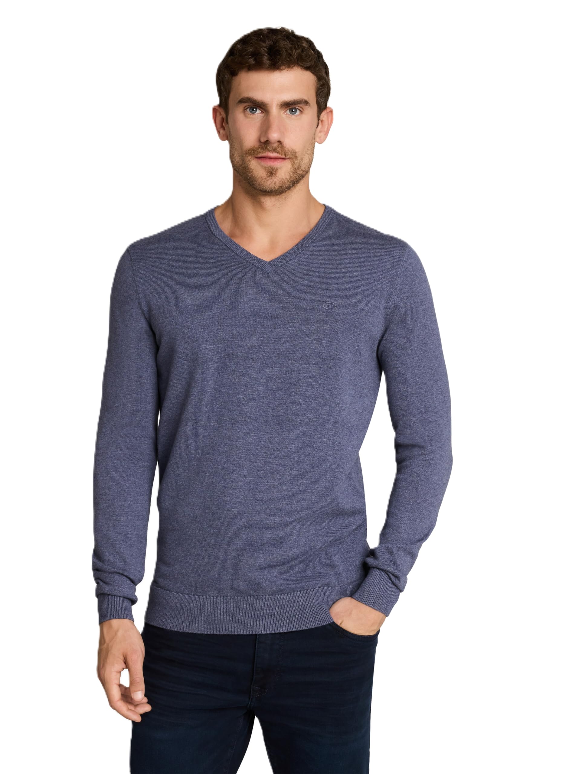 TOM TAILOR Men Basic jumper 202212 Strickpullover V-Ausschnitt, 18964 - Vintage Indigo Blue Melange, L