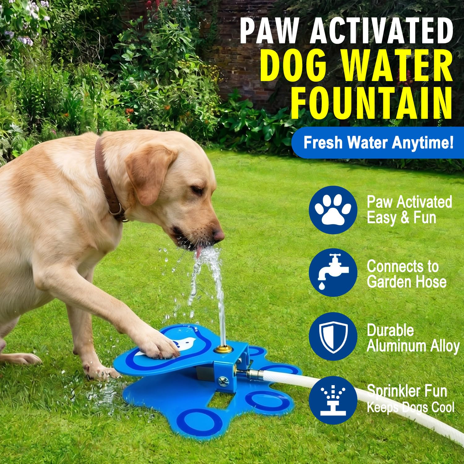 Hunde-Wasserbrunnen für den Außenbereich, Trinkwasserspielzeug für große Hunde, Pfotenaktivierter Wasserbrunnen, Sprinkler Step-On, lustiges Hundespielzeug, einfach zu bedienen, frisches Wasser zum