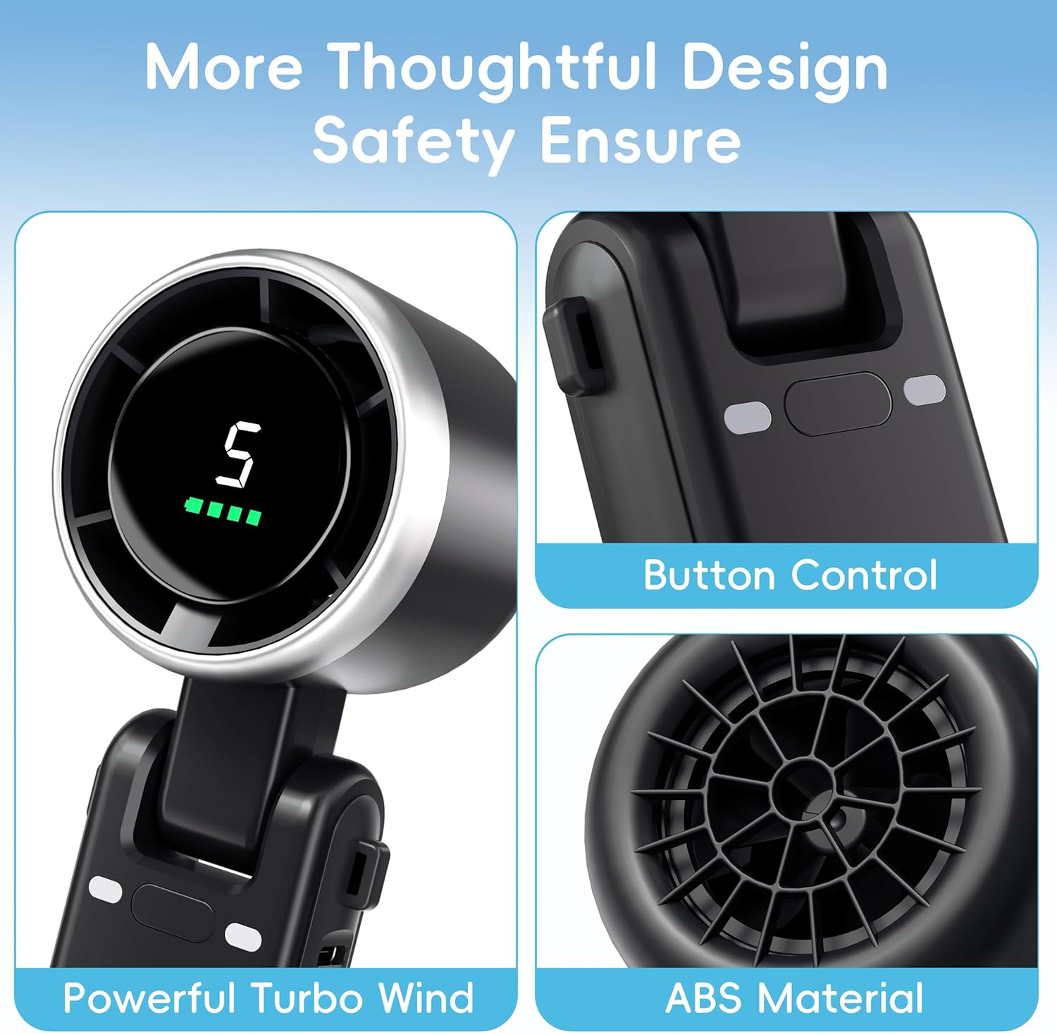 Jancane Personal Handheld Fan,High-Speed Turbo Fans,5-Speed with LED Display,Powerful Motor,4000mAh,USB Rechargeable Portable Cooling Fan for Outdoor Activities,Travel,Working,Black - Image 7