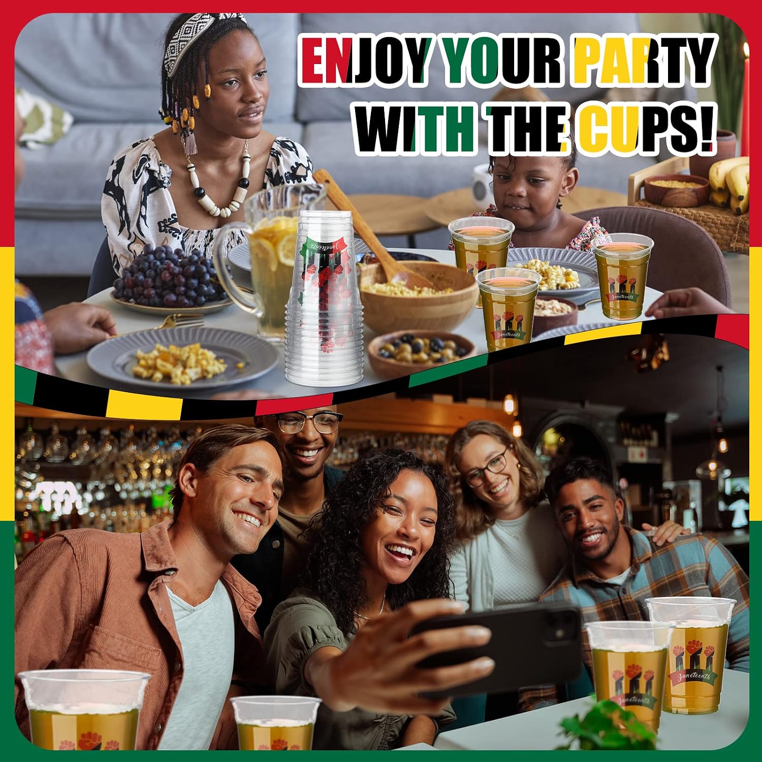 Tanlade 100 Pcs 12oz Juneteenth Day Clear Plastic Cup Juneteenth Day Party Supplies Freedom Day Disposable Cups Reusable Plastic Cups Tumblers for Liquor Coffee Juice(Fist)