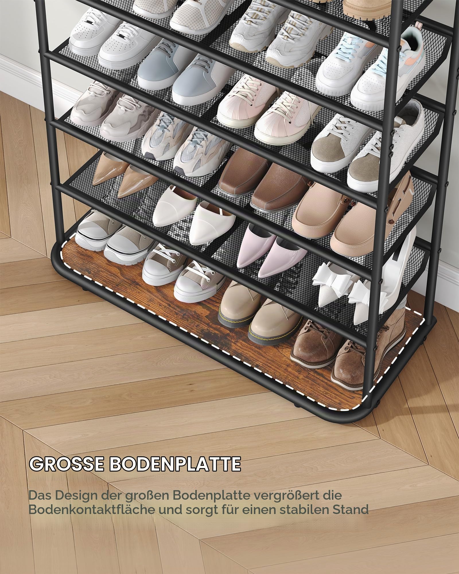 Hzuaneri Schuhregal, 7 Ebenen, 2 Stoffschubladen, 5 Gittern, Verstellbaren | Schuhständer für Eingang, Flur, Verstellbaren Gitterablagen, 20-24 Paar, Vintagebraun-Schwarz, SR27701B