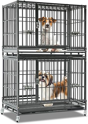 Homey Pet Jaula para perros de alta resistencia de 37 pulgadas indestructible, jaula plegable con ruedas bloqueables, bandeja extraíble, perrera