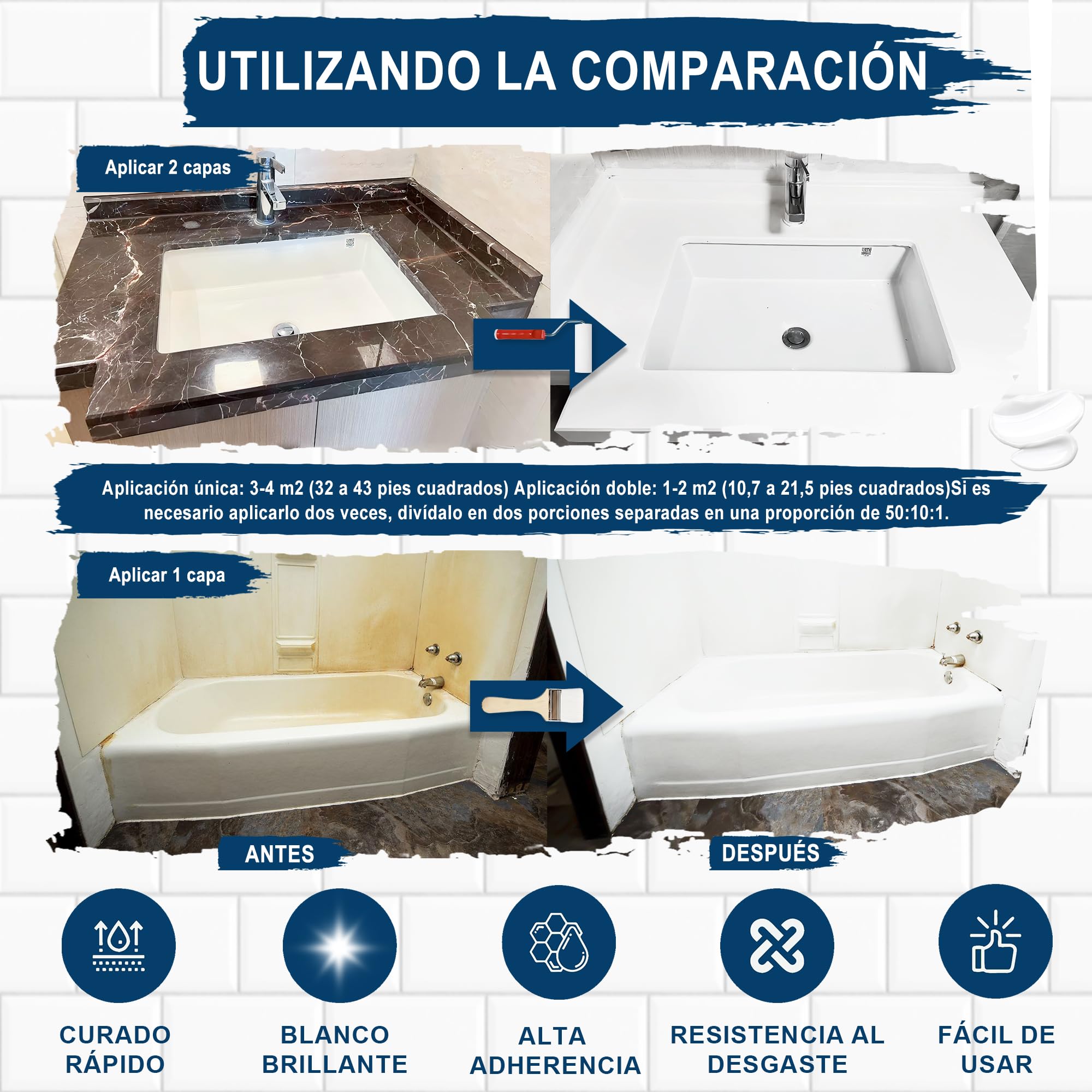 XUDOAI Esmalte para Azulejos Brillante Blanco 610g, Pintura Para Bañeras Con Accesorios Cuarto de Baño/Cocina/Ducha/Fregadero de Cerámica Renovación de Color y Revestimiento de Superficies