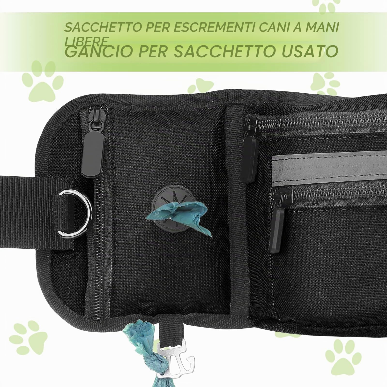 Borsa per cani e cani, borsa per cibo multifunzionale, per addestramento del cane, con dispenser per sacchetti, scomparto per cellulare e cintura per guinzagli flessibili, dolcetti e