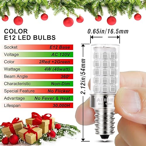 Miniatura 3 de ALIDE Bombilla LED E12 roja y verde para vela, 4 W (equivalente a 40 vatios), base pequeña E12 C7 T6, bombillas LED rojas y verdes para Navidad,