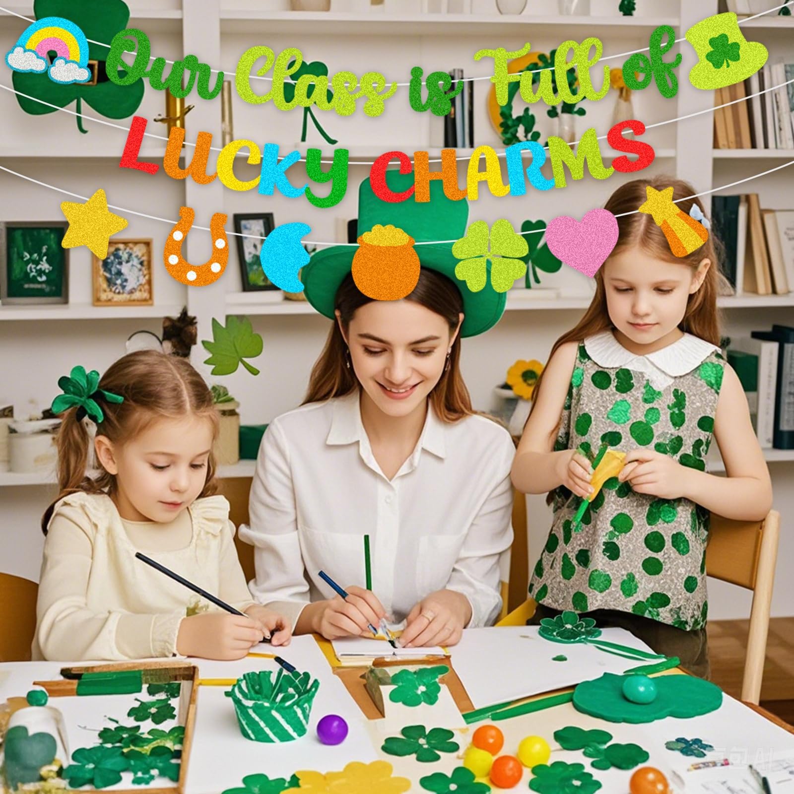3Pcs St Patricks Day Decorations Banner Supplies, Green Shamrock Party Celebration Supplies - Image 4