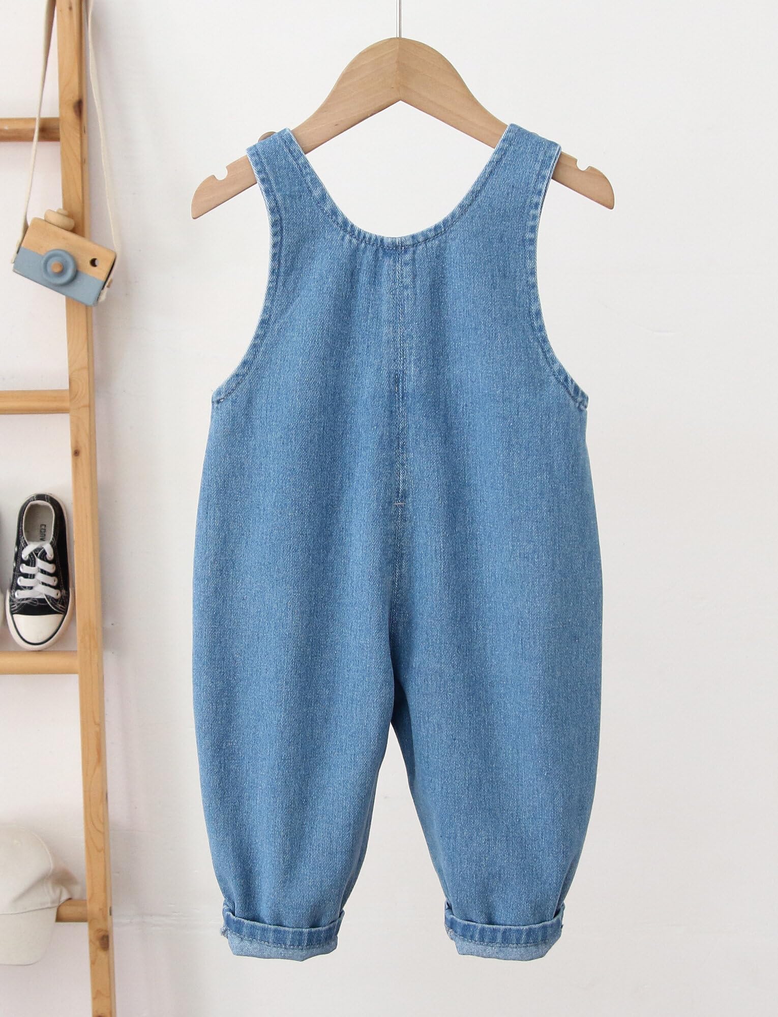 FEOYA Pantalones vaqueros unisex para bebé, peto para niños, niñas, pelele con bolsillo, mono para niños pequeños, de algodón suave, con tirantes sueltos, pantalones de peto, de 9 meses a 5 años