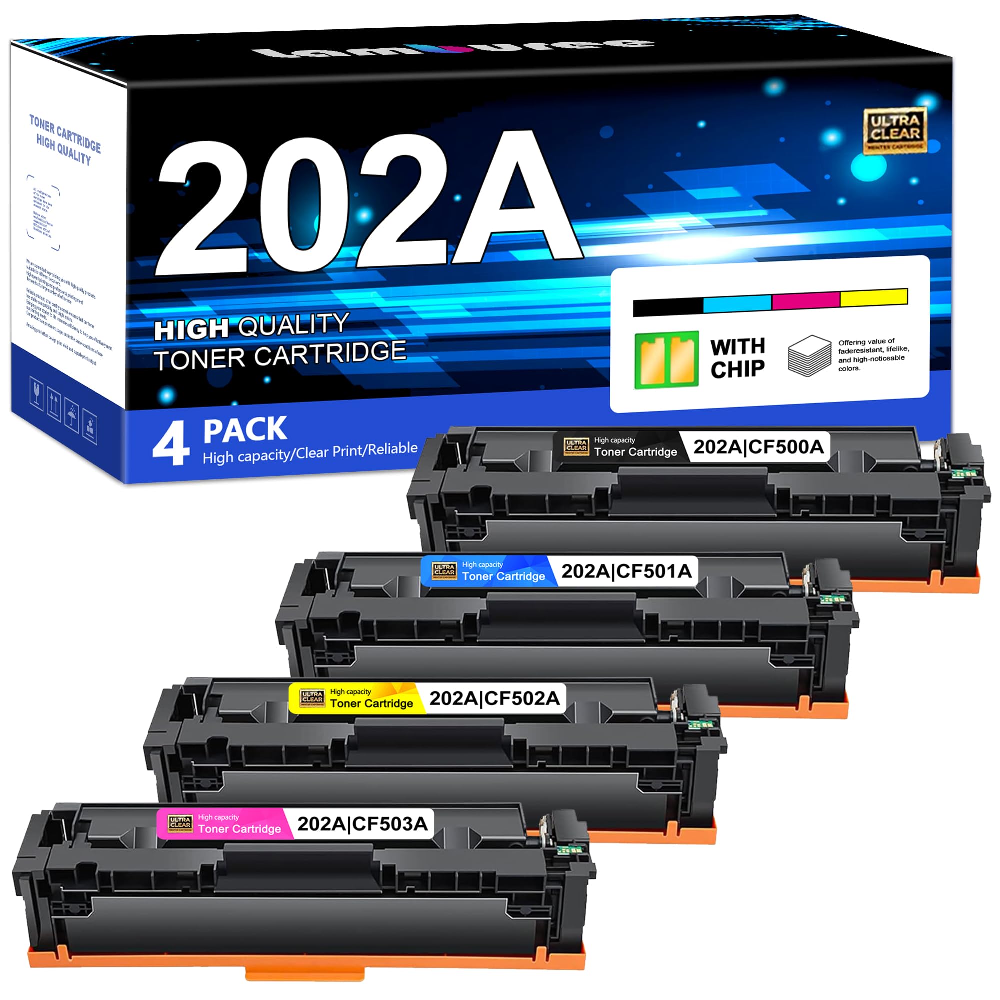 202A Toner Cartridges 4 Pack (with Chip) Replacement for HP 202A CF500A 202X M281fdw Color Laserj Pro MFP M281fdw M281cdw M281fdn M254dw M254 M281 202