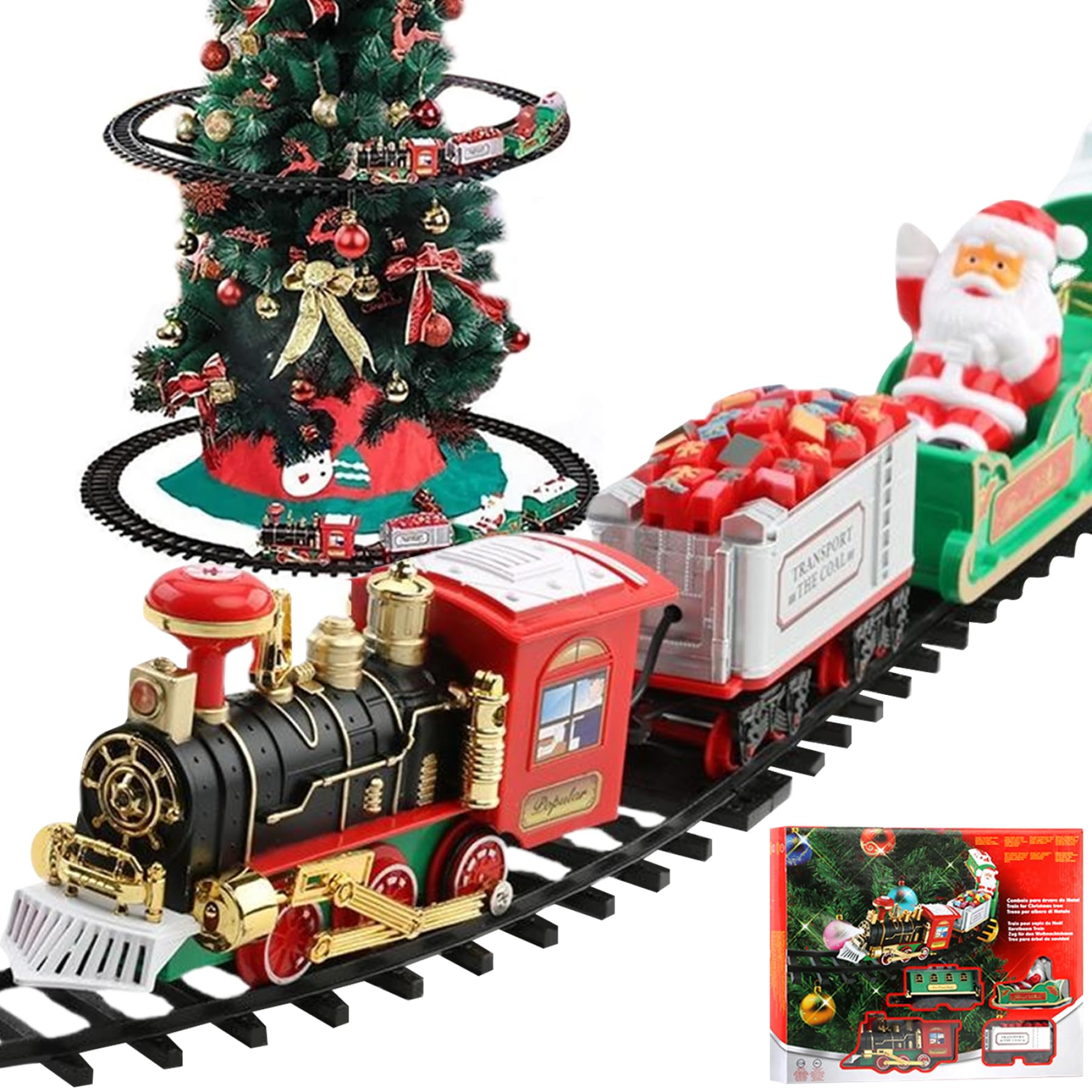 Set di treni di Natale, treno elettrico con binario, suono e luce, giocattolo interattivo per la decorazione dell'albero natalizio dei bambini
