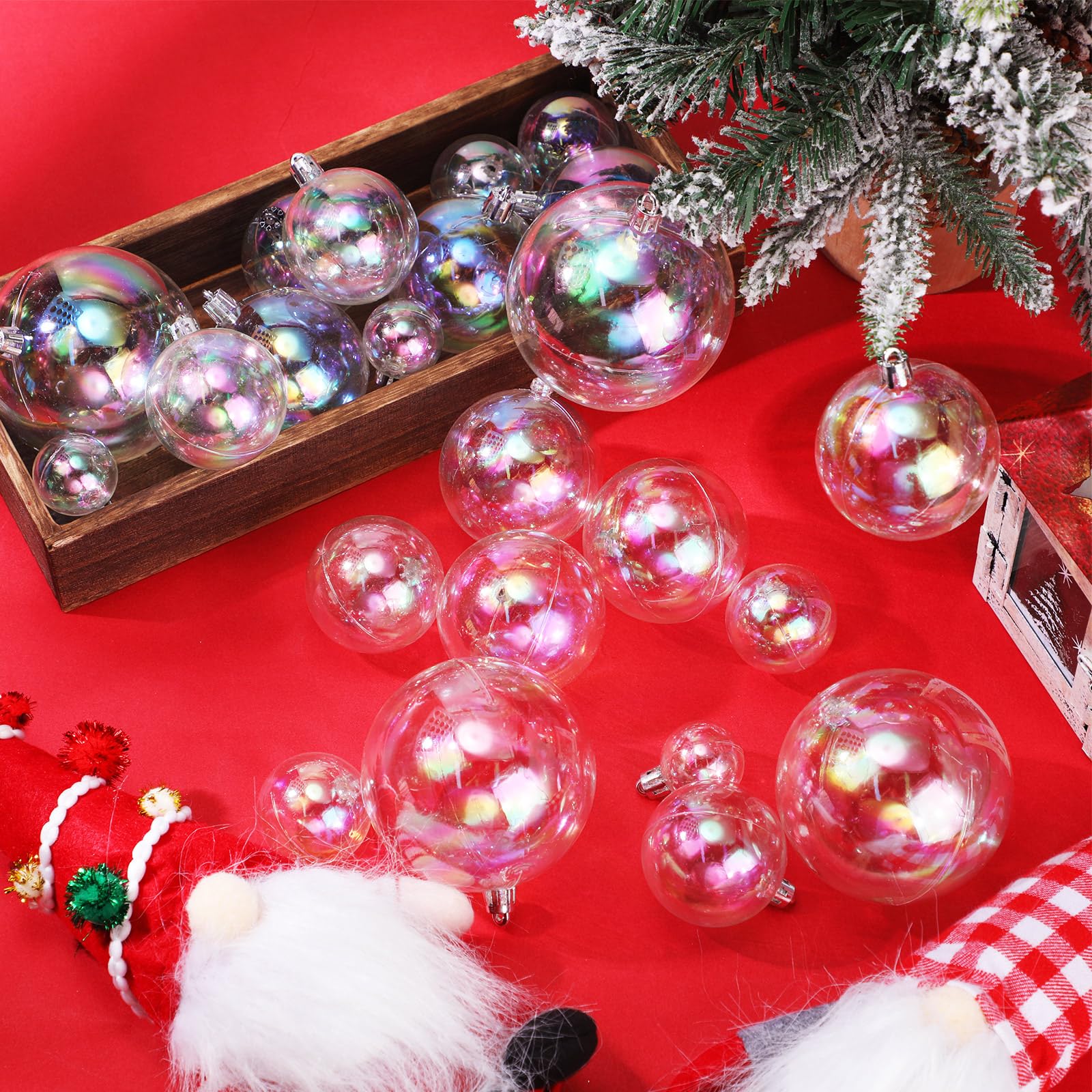 Shappy 24 adornos iridiscentes de Navidad, transparentes, inastillables, para colgar, bola de arco iris, adorno de Navidad, 5 tamaños diferentes para fiestas, bodas, decoración del hogar