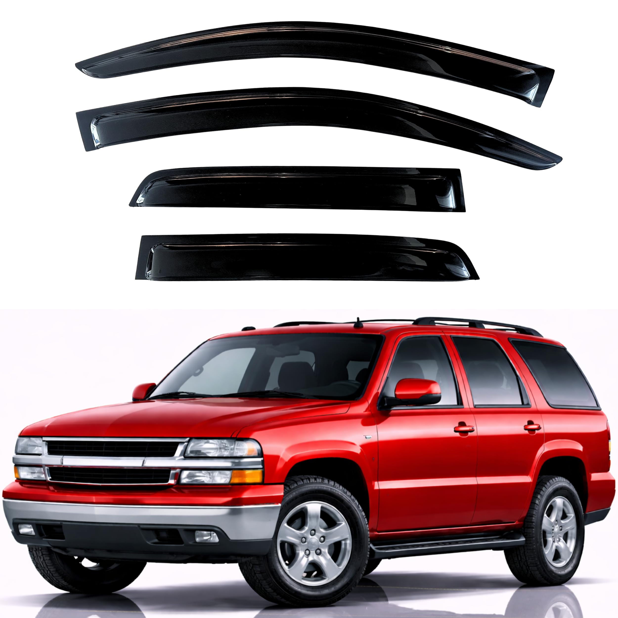 KPY Rain Guards Fit for 2000-2006 Chevrolet/Chevy Tahoe, Out-Channel Window Visors Vent Wind Deflectors 4PC, Car Accessories for 2000-2006 GMC Yukon/Yunkon Denali, 2002-2006 Cadillac Escalade