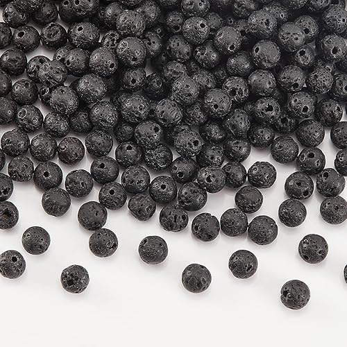 Miniatura 5 de NBEADS Aproximadamente 400 cuentas de lava natural de 0.236 pulgadas, piedras preciosas redondas sueltas de roca negra, piedra energética para hacer