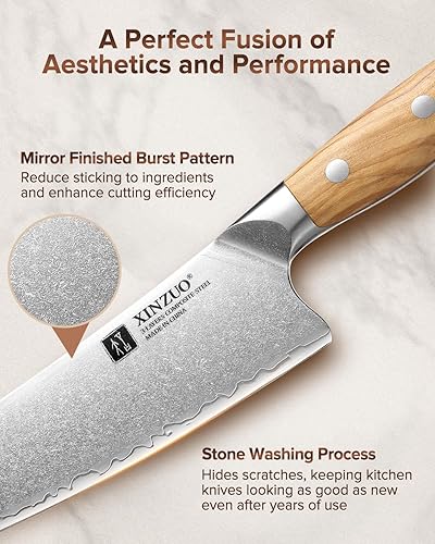 Miniatura 7 de XINZUO Gyuto - Cuchillo de chef  Cuchillo de cocina de 8.3 pulgadas, 3 capas, núcleo de acero 10Cr15Comov, hoja de acero de alto carbono, cuchillo