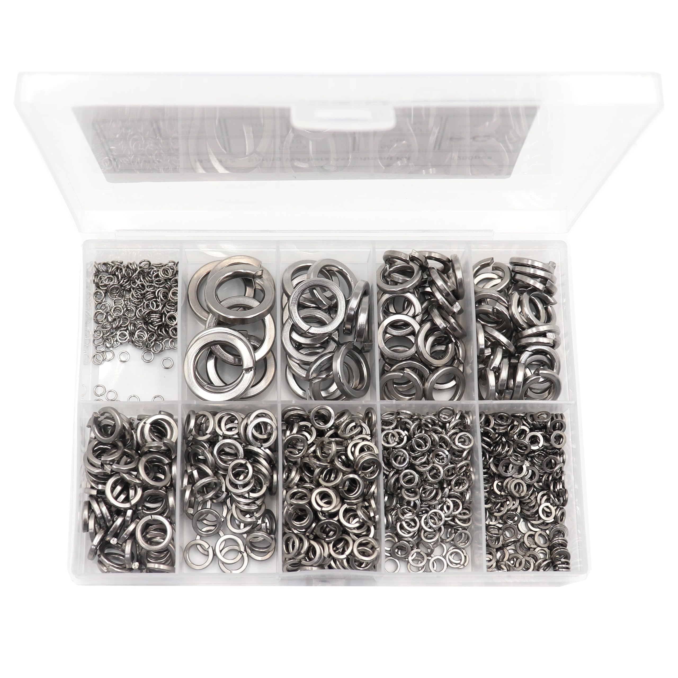 binifiMux 1150pcs M2 M2.5 M3 M4 M5 M6 M8 M10 M12 Spring Lock Washers Assortment Kit, 304 Stainless Steel