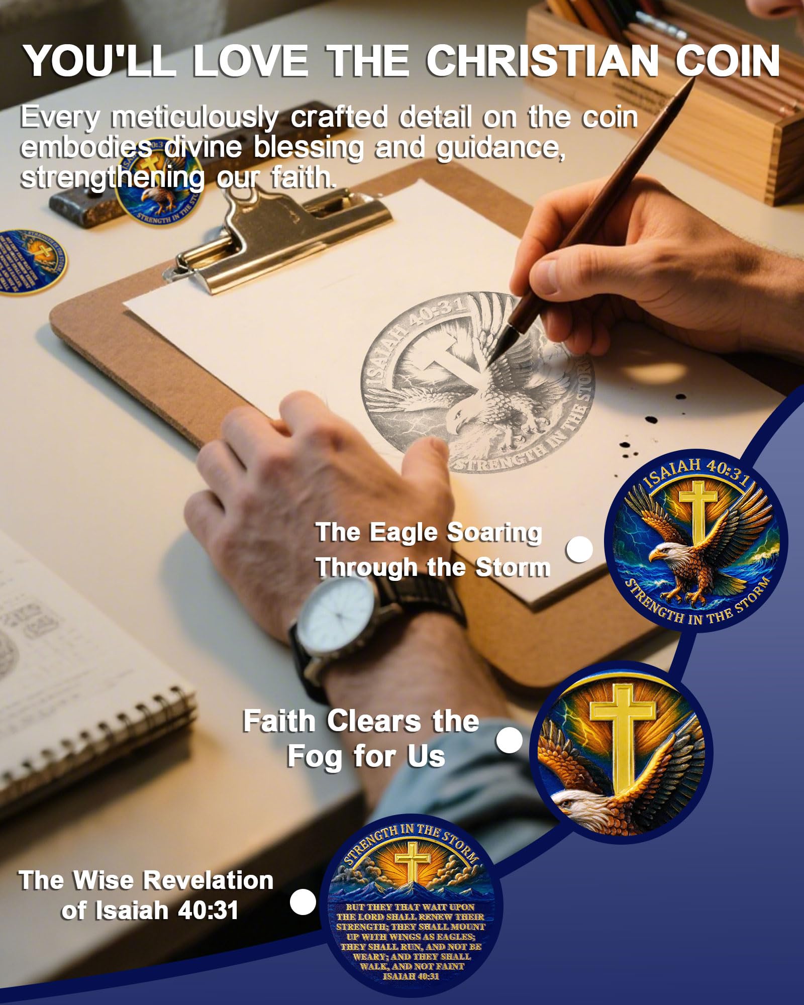 Christian Challenge Coin - Isaiah 40:31, Storm Eagle - Image 3