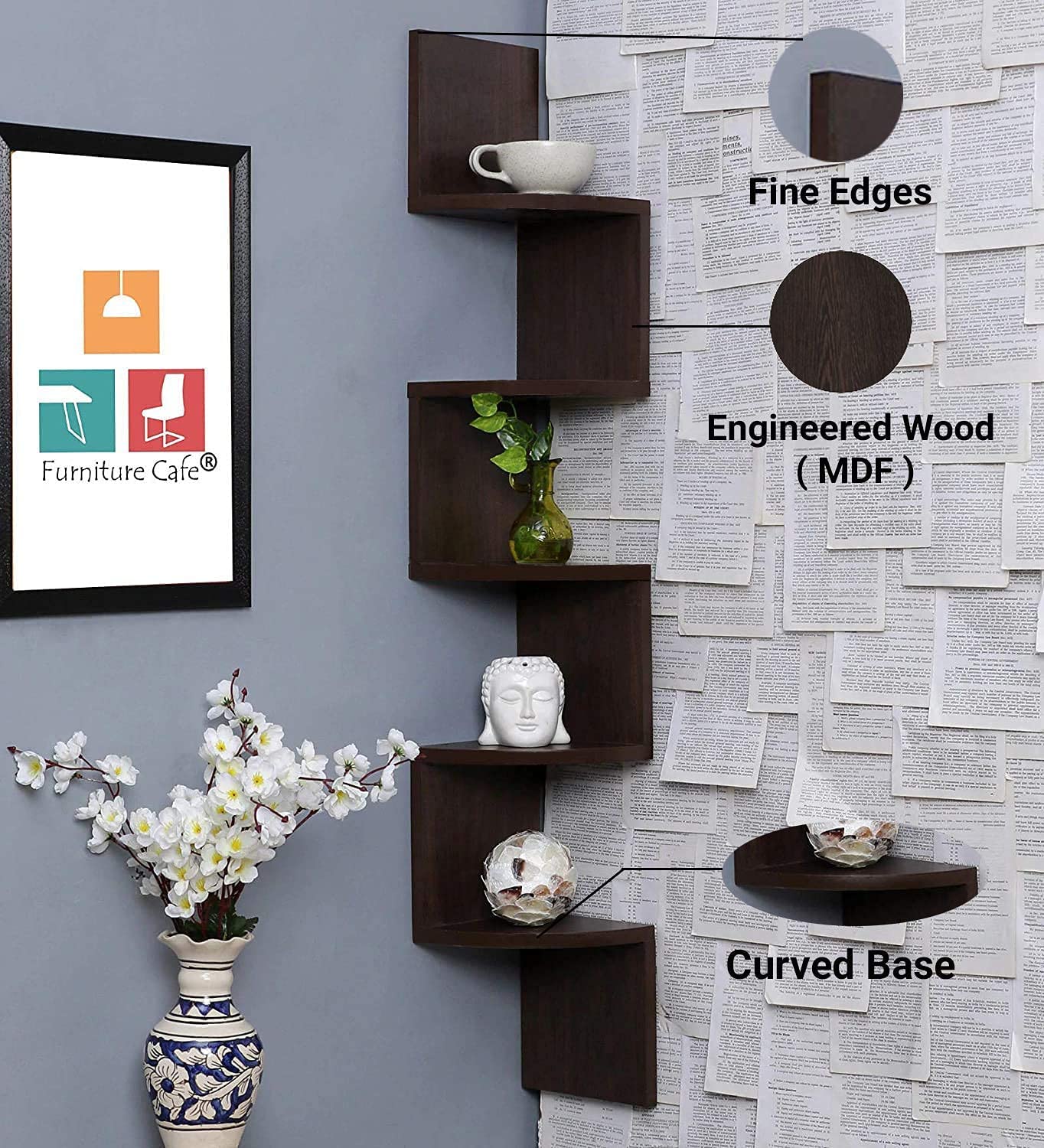 CAFE WOOD SHELF BOX！DARK BRAUN Furniture Cafe Wooden Wall Shelves (Brown Finish) Set top