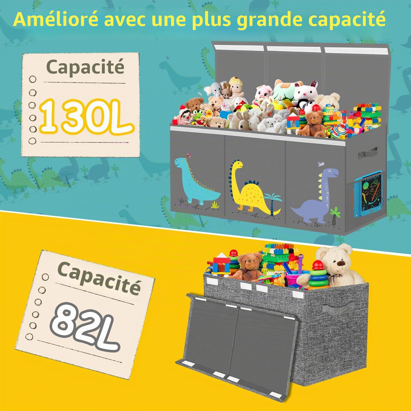Boîte de rangement à jouets avec couvercle - Extra large - Boîte de rangement pour enfants - Pliable - Avec poignées - Cloison de rangement pour chambre d'enfant, vêtements, chambre à coucher