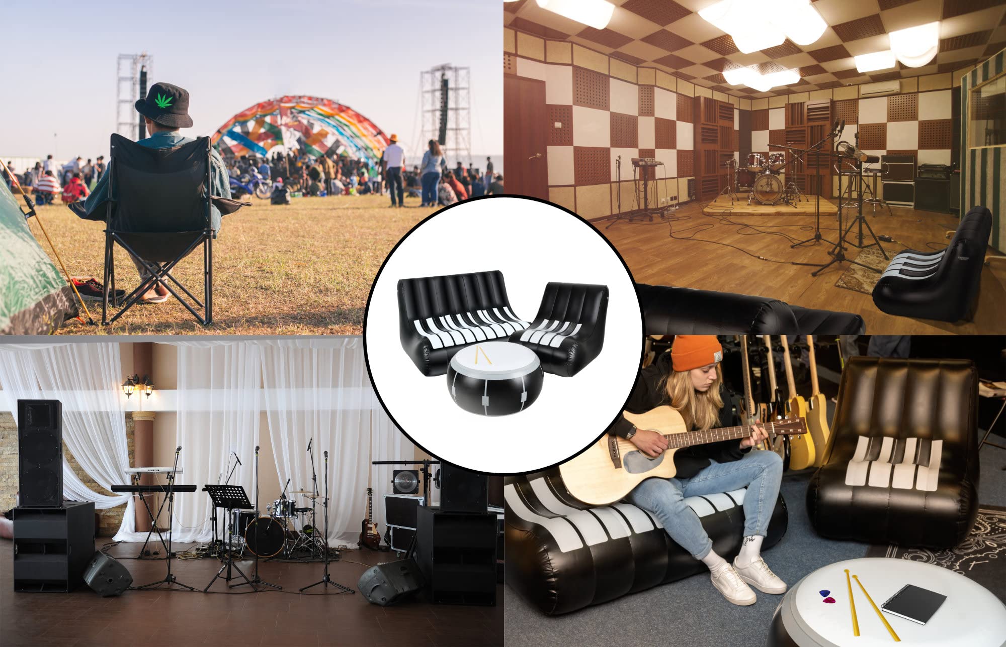Stagecaptain IF-12088 Sofá Inflable Diseño Piano - Sofá de PVC - para 2 Personas - Ideal para Festivales, Camping, Jardín, Sala de Ensayo o Salón - Dimensiones: Aprox. 127 x 75 cm