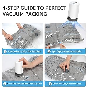 Vacuum Bags for Travel with Rechargeable Pump, 15 Packs of 3 Sizes Vacuum Seal Bags for Clothing, Space-Saving Compression Vacuum Travel Bags for Luggage, Vacuum Packing Bags for Closet Organization