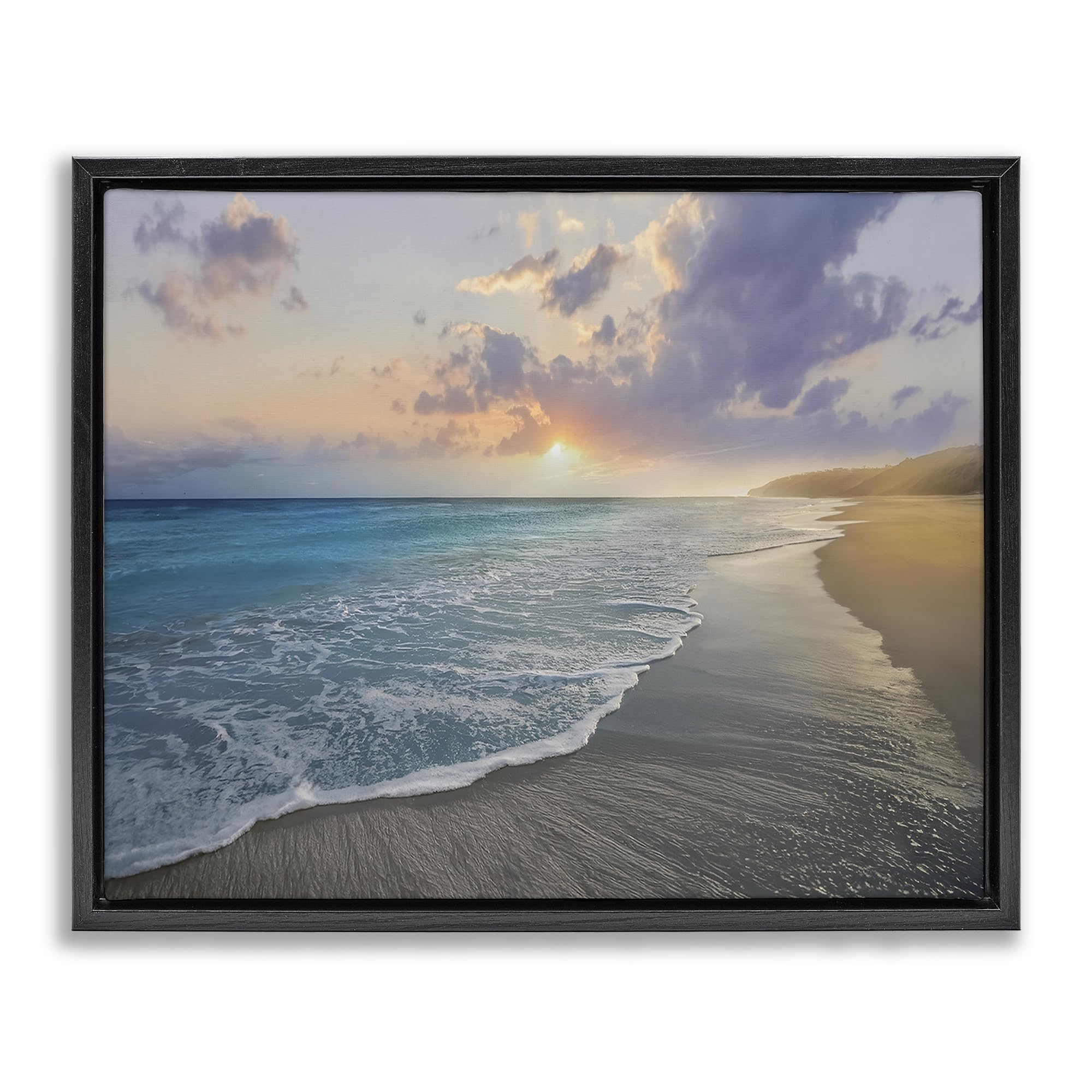 Stupell Industries Jet Black (Matte) 'Sunset Over Tranquil Coast'| Floating Frame Canvas Art