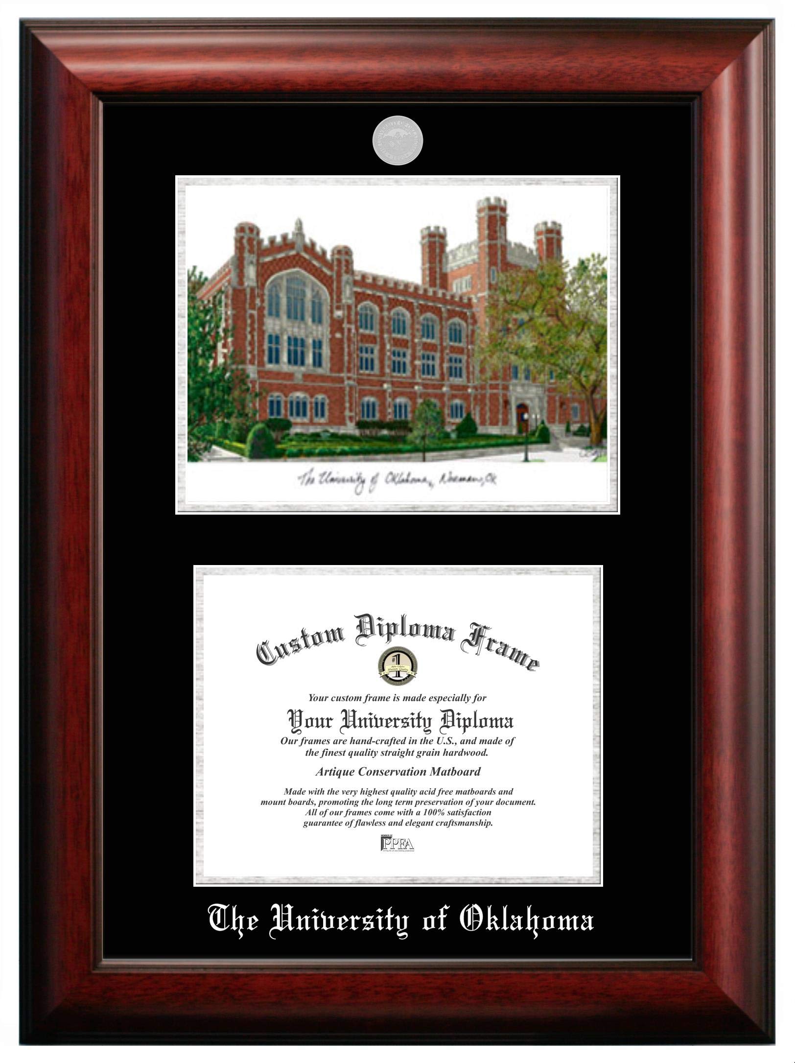 Campus Images NCAA Oklahoma Sooners Unisex Silver Medallion Frame University of Oklahoma 11w x 8.5h Silver Embossed Diploma Frame Lithograph, Brown, One Size