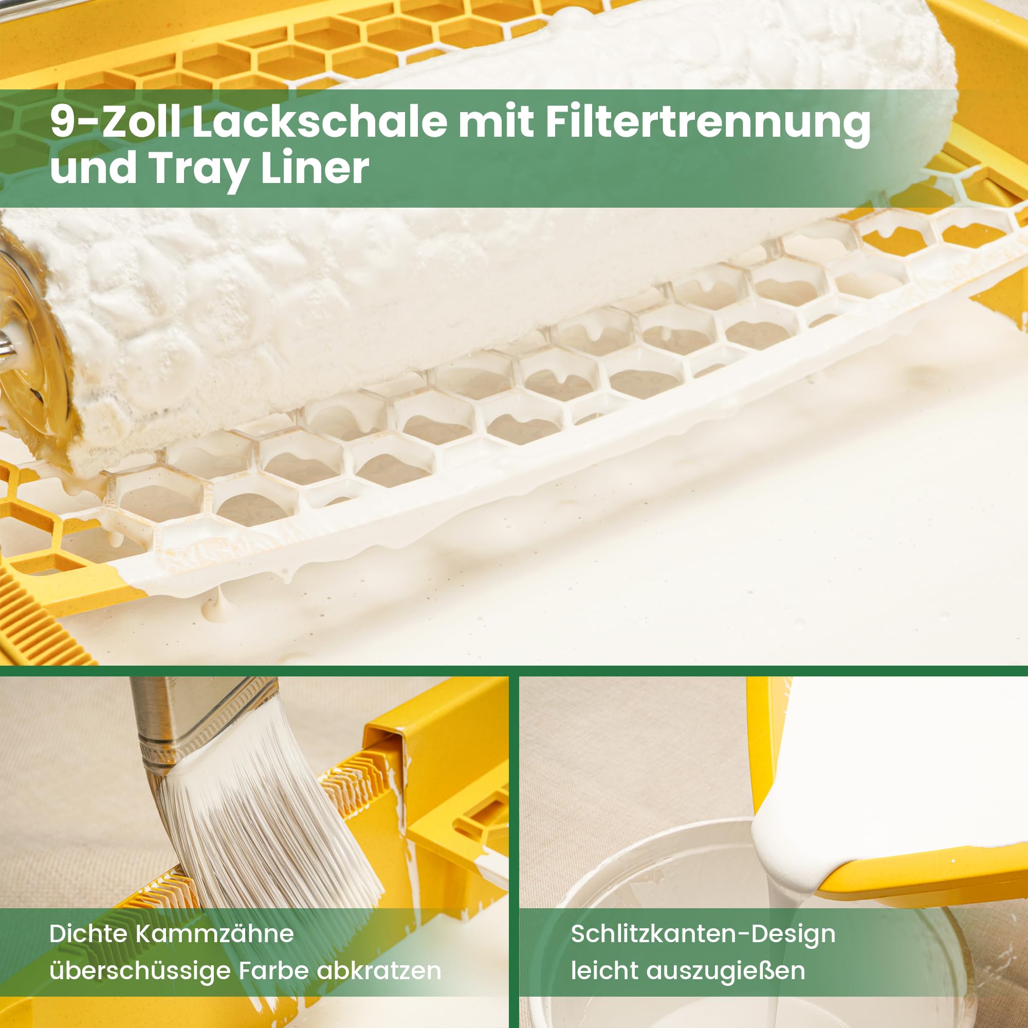 Voomey - Kit de peinture de 17 pièces, rouleaux de peinture de 22,86 cm, rouleaux de peinture de 10,16 cm et Seau de peinture de 22,9 cm avec pinceau, grille d'égouttage en plastique.