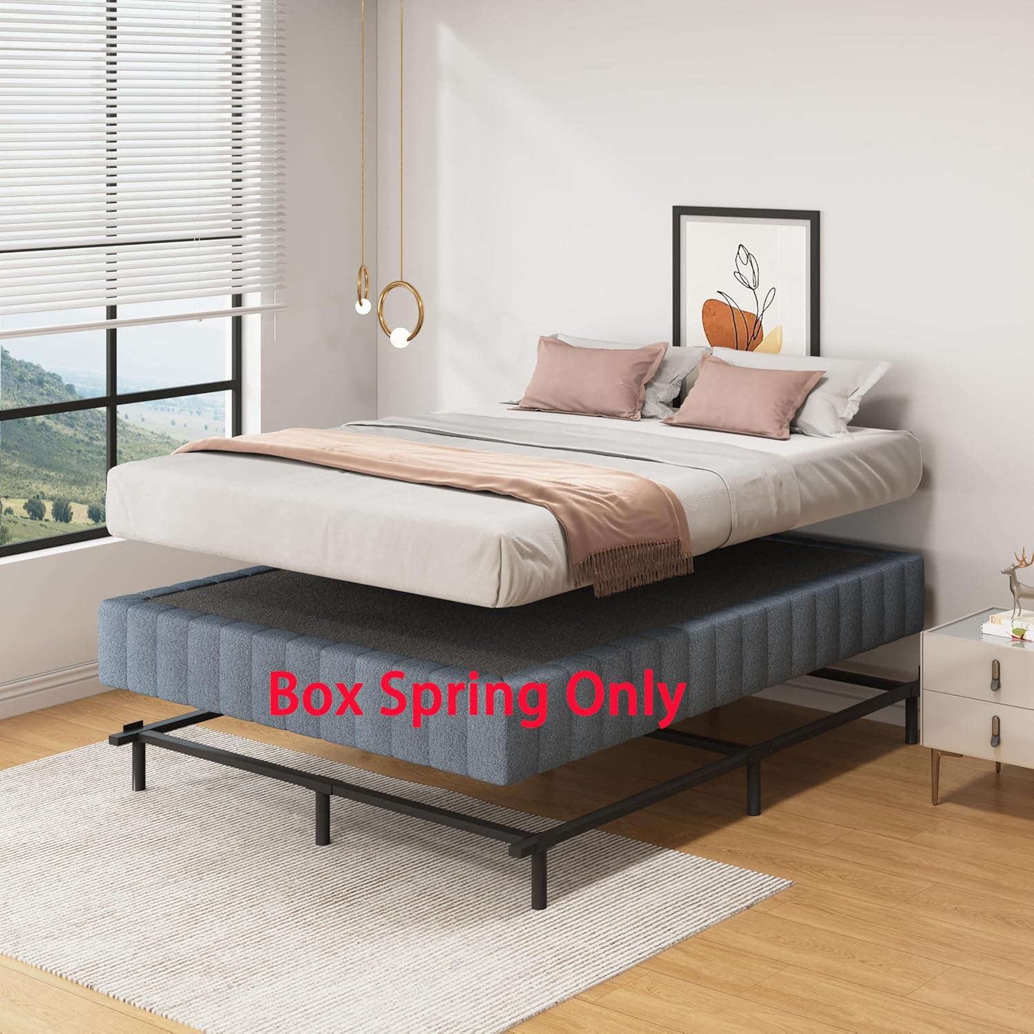 SHLAND King Box Spring, 9 Inch Box Springs King Size Basics Bed Base, Mattress Foundation, Black Heavy Duty Metal Structure with Cover,Easy Assembly