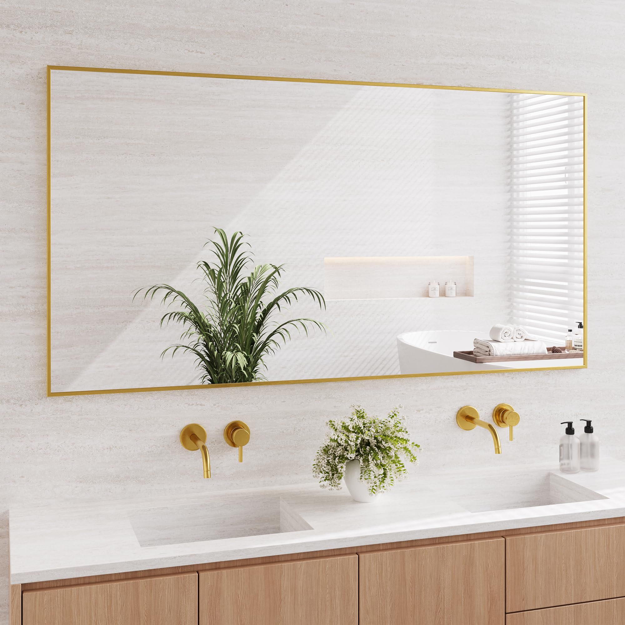 Koonmi Gold Mirrors for Wall, 30x60 Inch Bathroom Mirror, Rectangular Wall Mirror for Living Room Bedroom Bathroom, Hangs Horizontally or Vertically